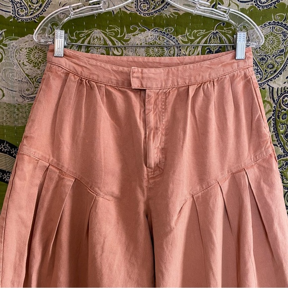 Free People Tuscany Coral Sarina Pleated Barrel Leg Bohemian Trousers Size 8 - Picture 3 of 16